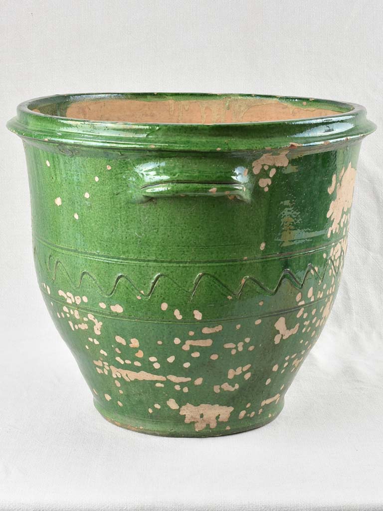Large ceramic cache pot with green glaze 17" x 20¾"