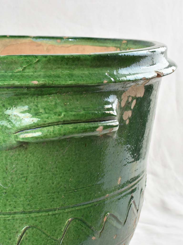 Large ceramic cache pot with green glaze 17" x 20¾"