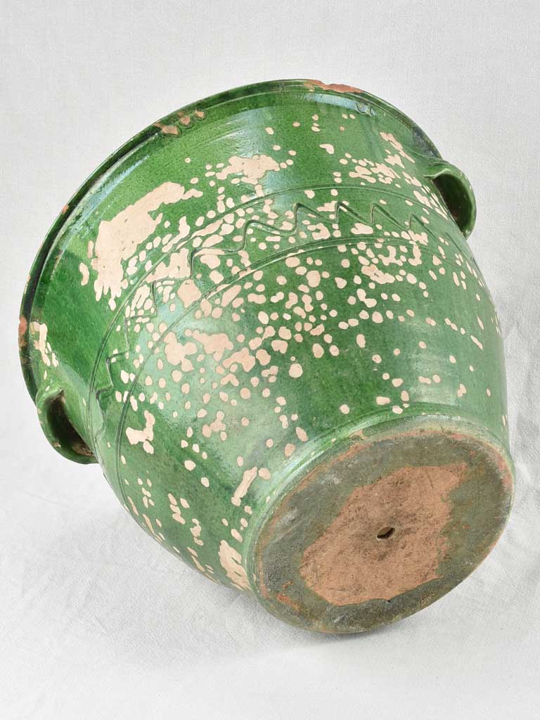 Large ceramic cache pot with green glaze 17" x 20¾"