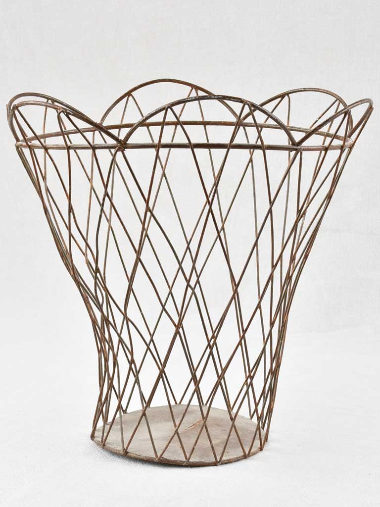 Vintage open-weave French iron waste basket