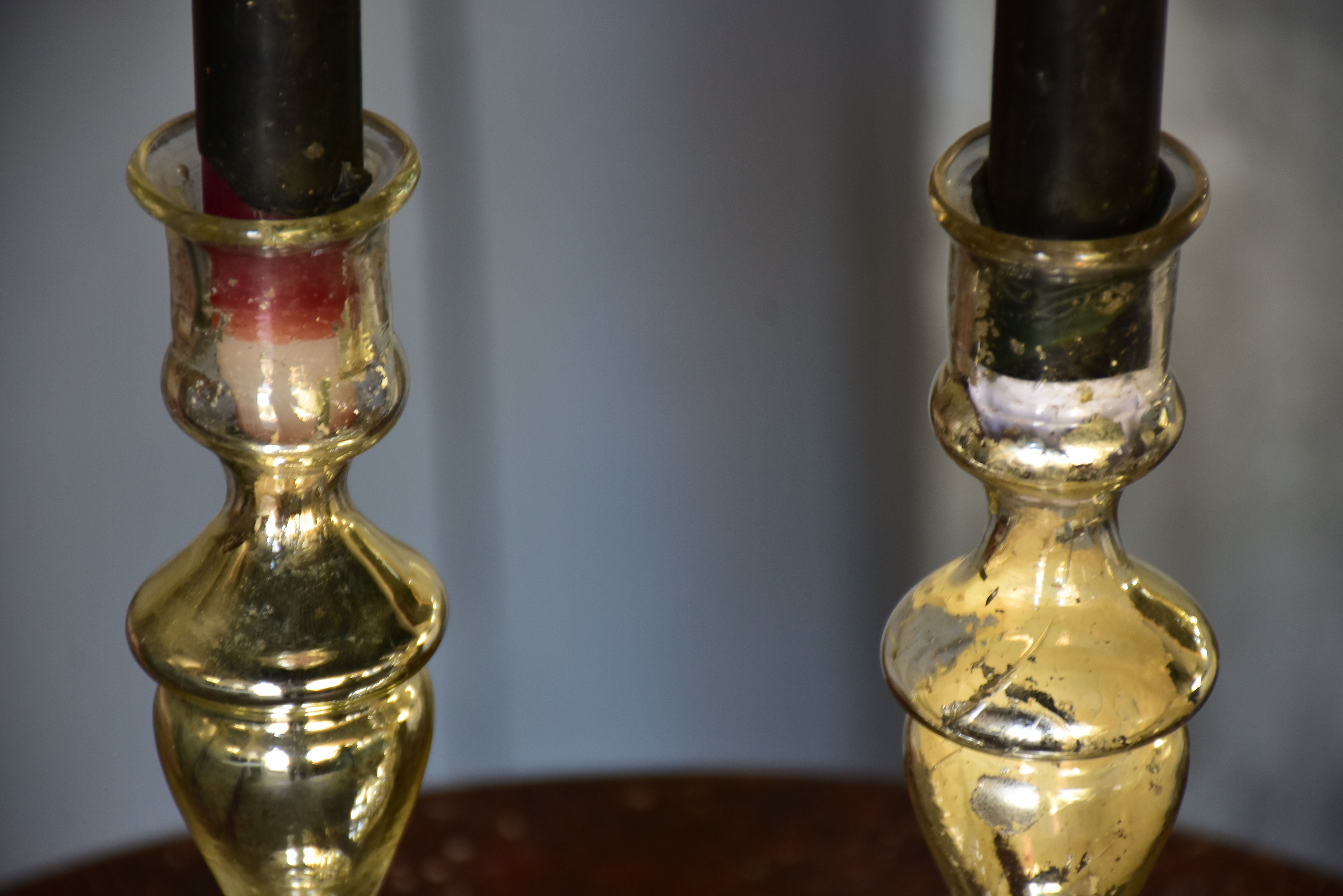 Pair of late 19th century French mercury glass candlesticks