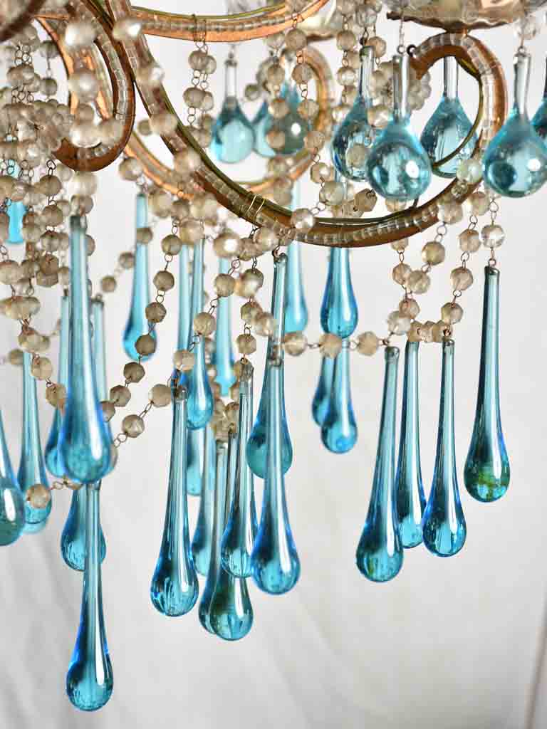 Mid century Murano chandelier with blue water drop pendants 51¼" x 31½"
