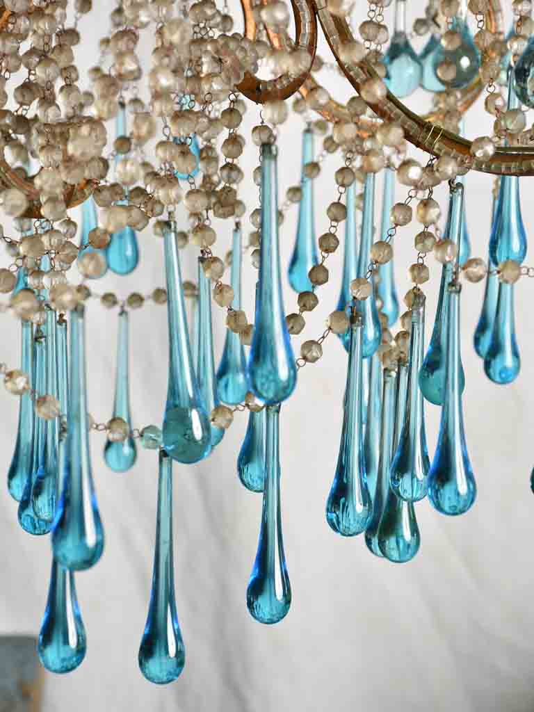 Mid century Murano chandelier with blue water drop pendants 51¼" x 31½"