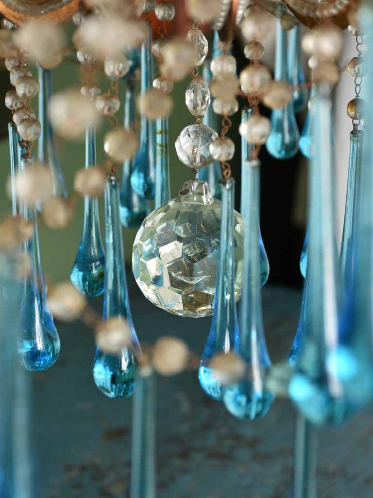 Mid century Murano chandelier with blue water drop pendants 51¼" x 31½"