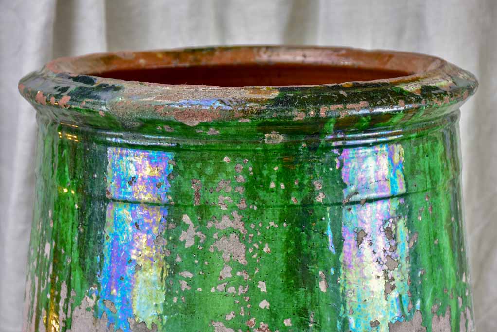 Antique olive jar with green glaze from Tournac, France 23 ¾