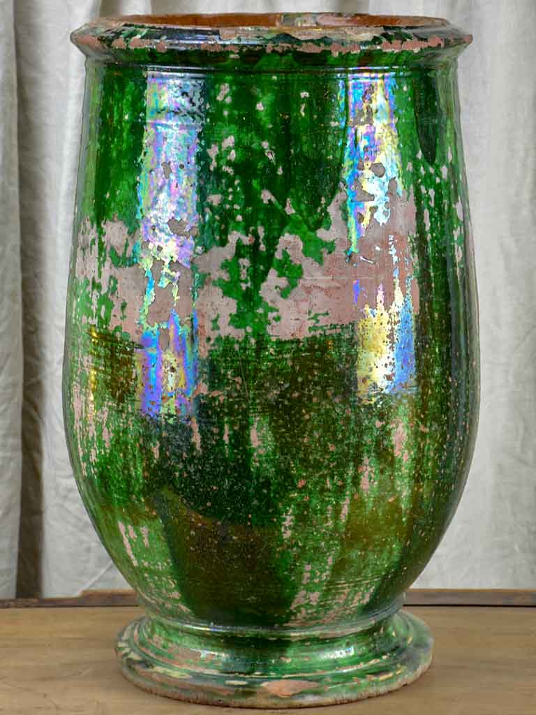 Antique olive jar with green glaze from Tournac, France 23 ¾