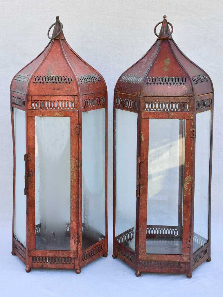 Pair of large red Indian lanterns 30"
