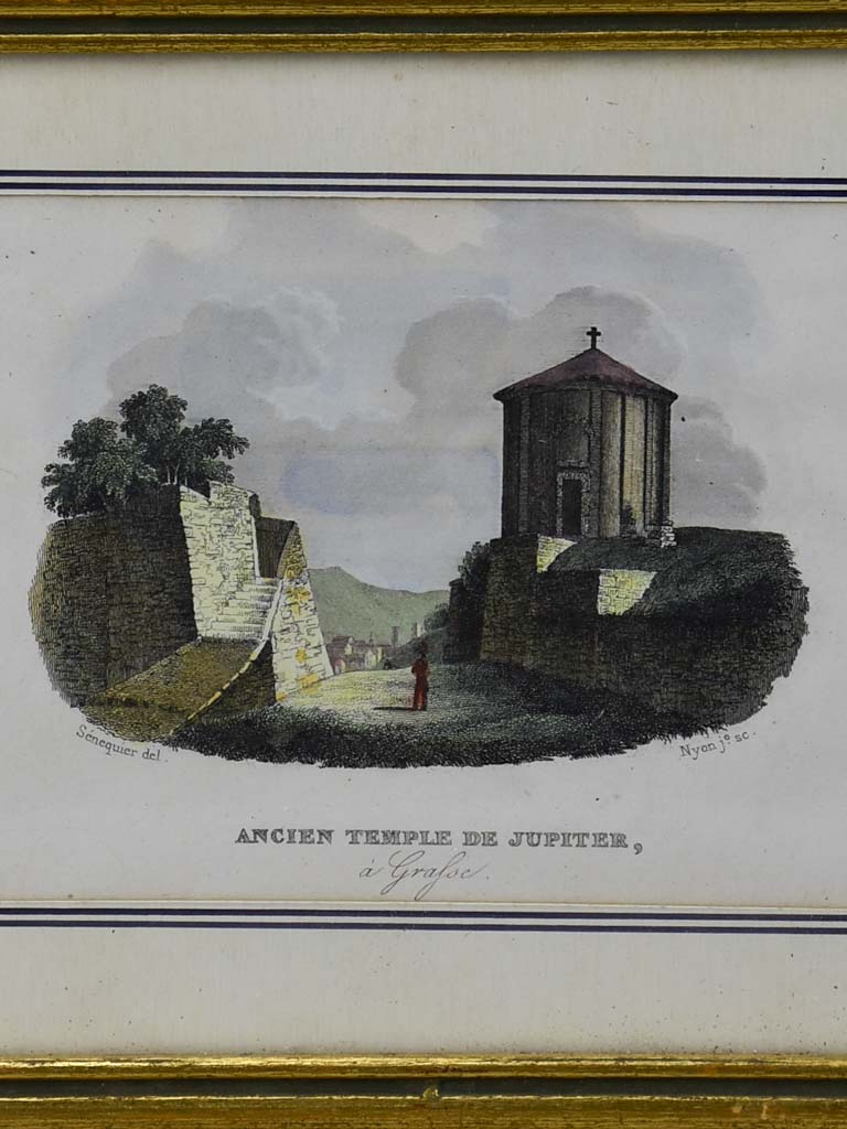 Antique French framed engraving - Ancien Temple de Jupiter 7" x 5½"