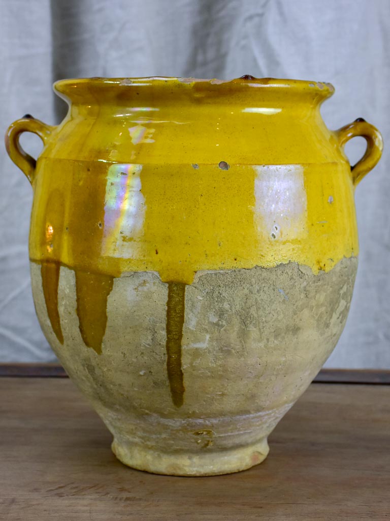 Antique French confit pot with yellow glaze 10 ¾"