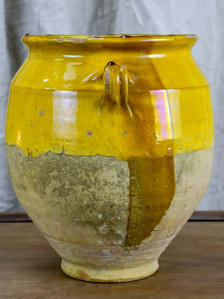 Antique French confit pot with yellow glaze 10 ¾"
