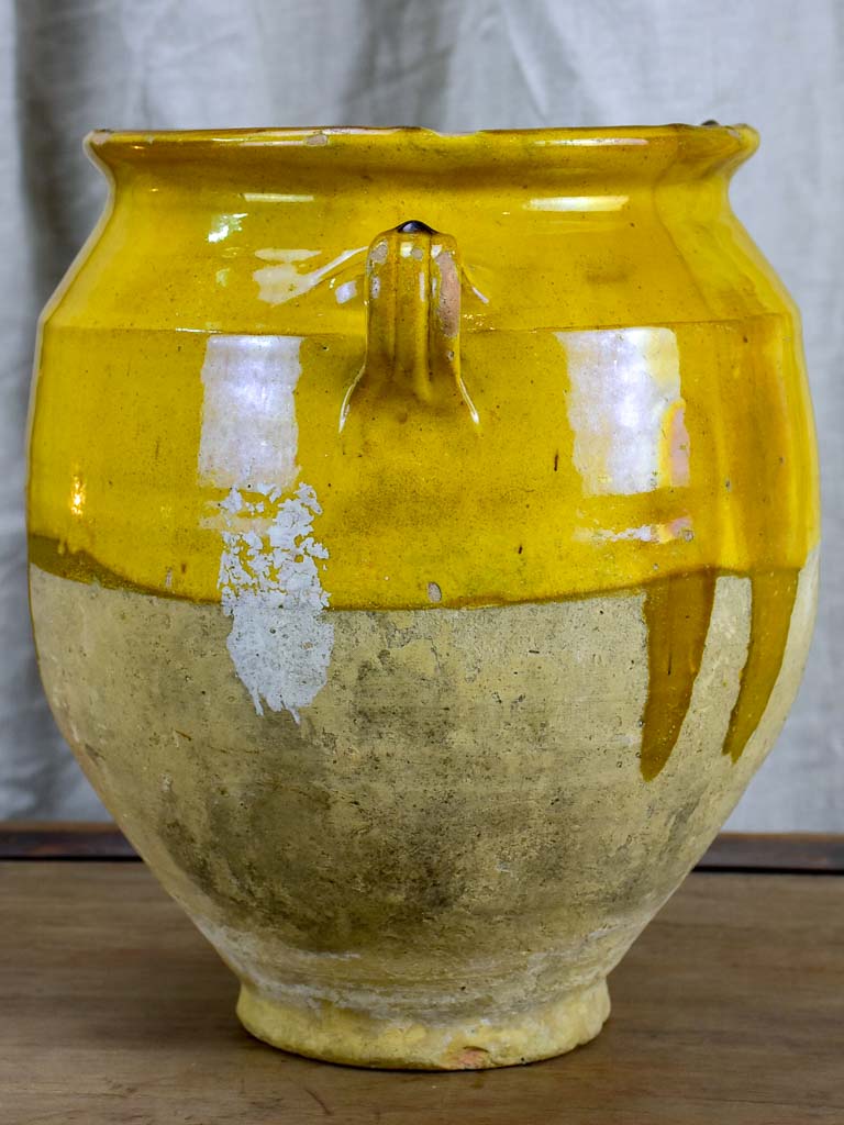 Antique French confit pot with yellow glaze 10 ¾"