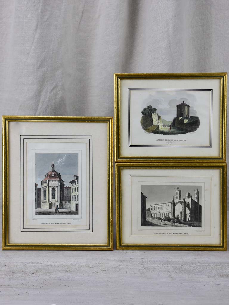 Antique French framed engraving - Ancien Temple de Jupiter 7" x 5½"