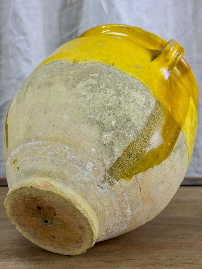 Antique French confit pot with yellow glaze 10 ¾"