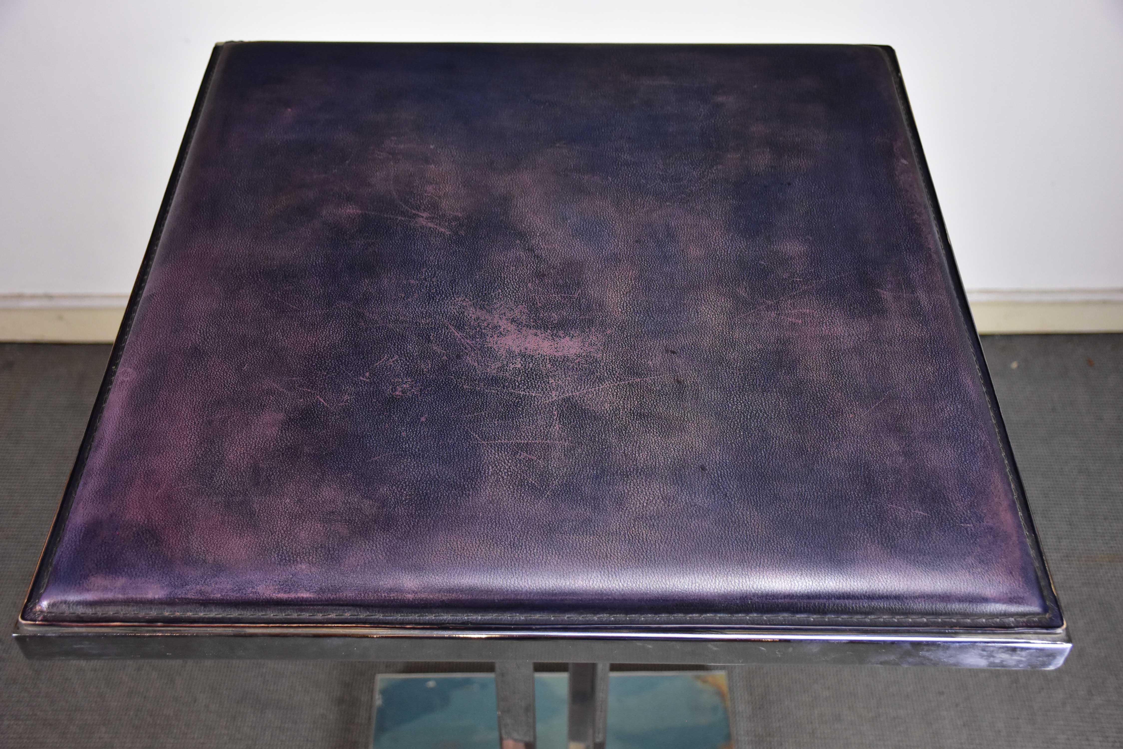 Vintage high bar table - square leather top