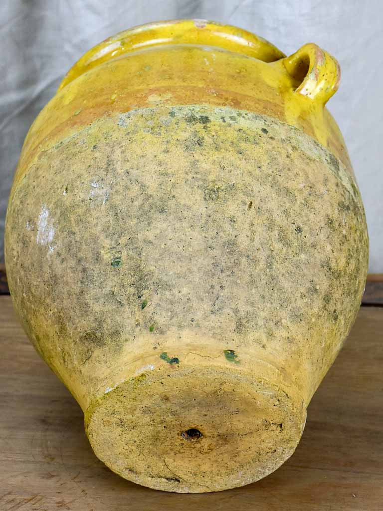 Antique French confit pot with yellow glaze 10 ¾"