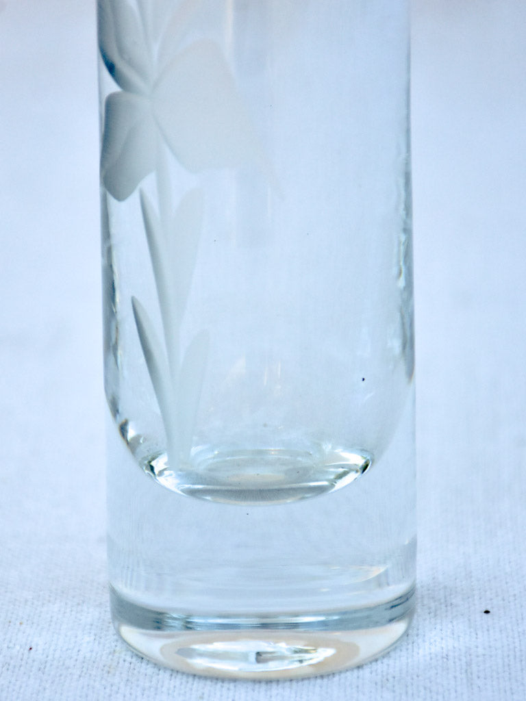 Mid-century crystal vase with engraved flower 8¼"