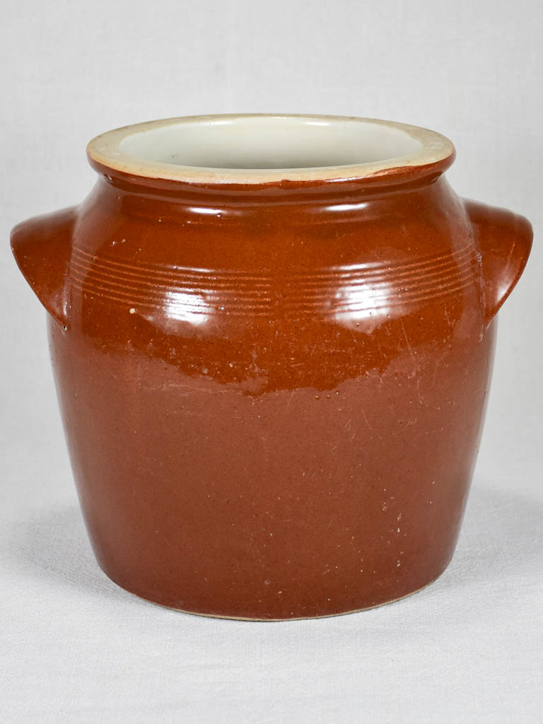 Vintage-glazed earthenware pot with handles