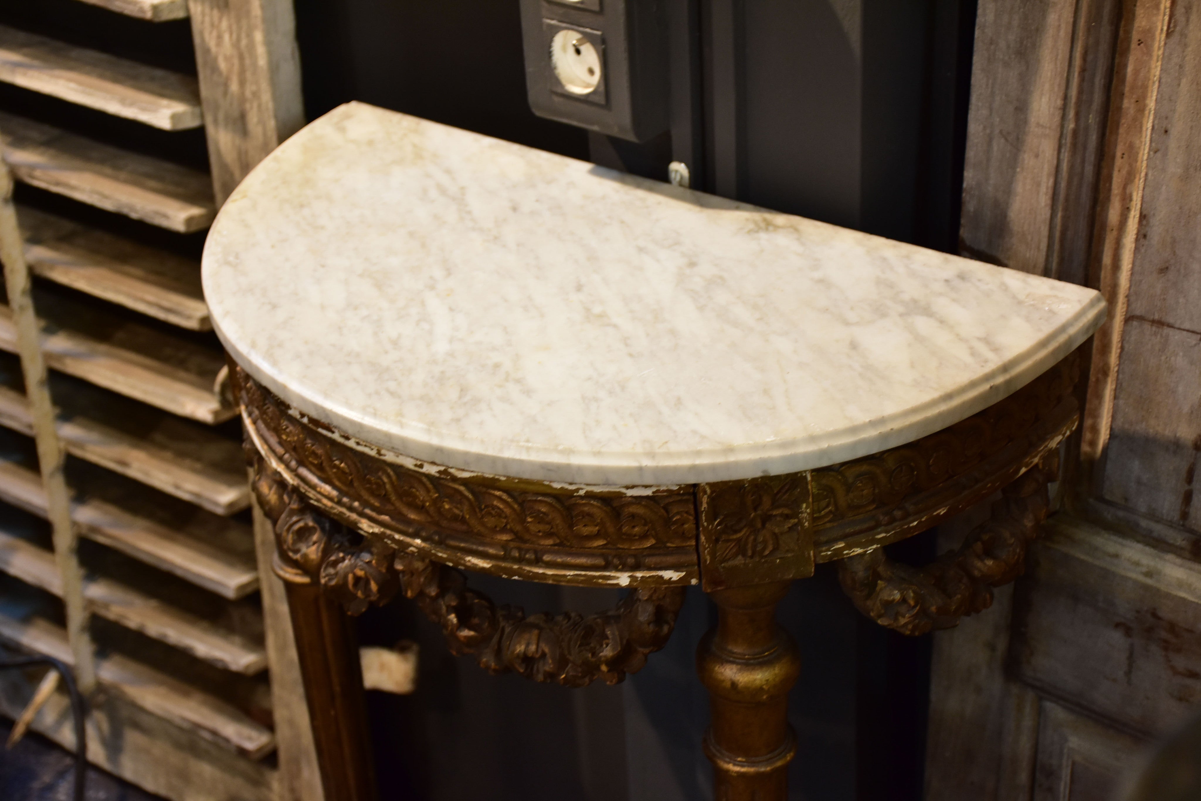 Louis XVI demilune console table with marble top