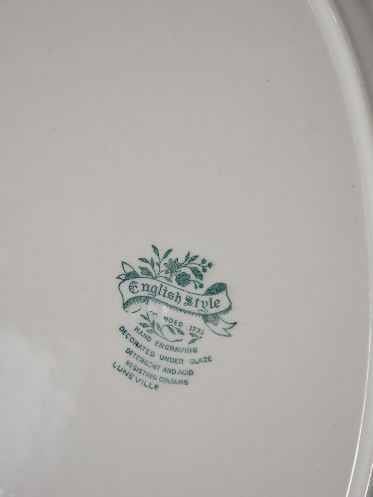 Luneville faience English style dinnerware - blue and white hunting scene