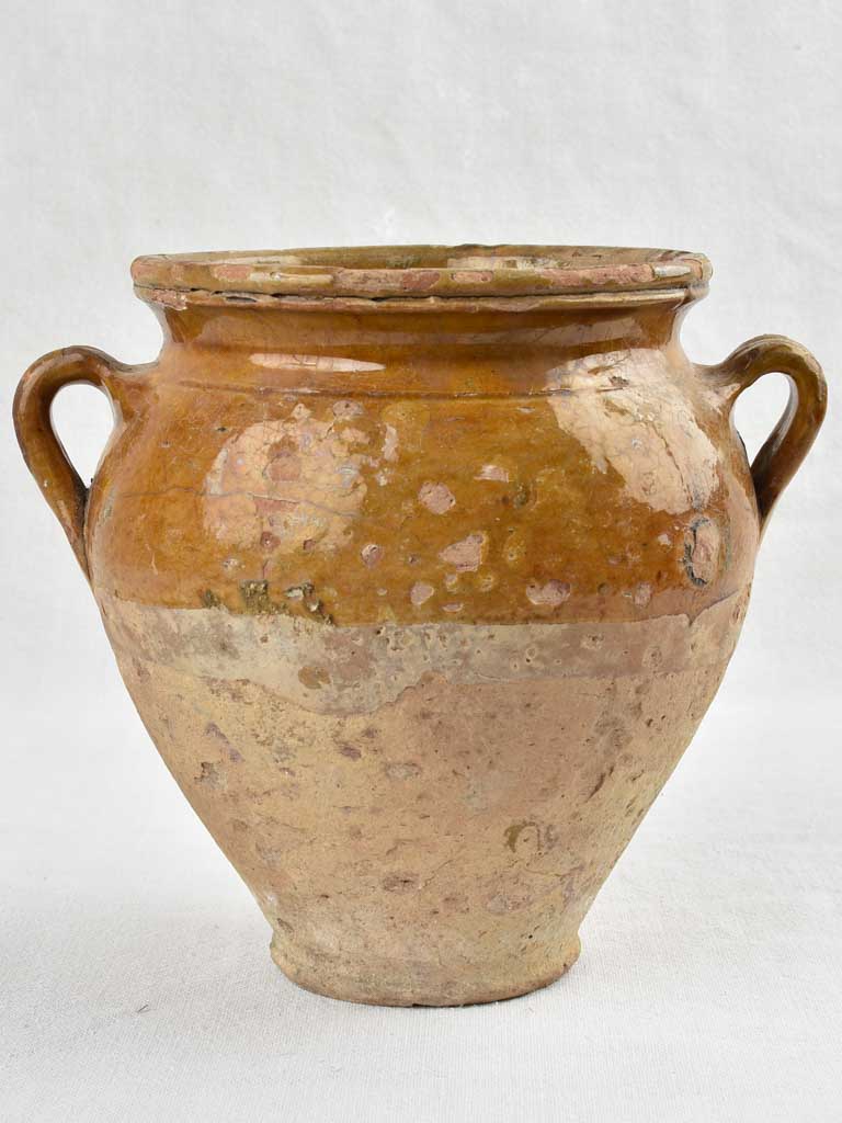 Antique French confit pot w/ ocher glaze 9"