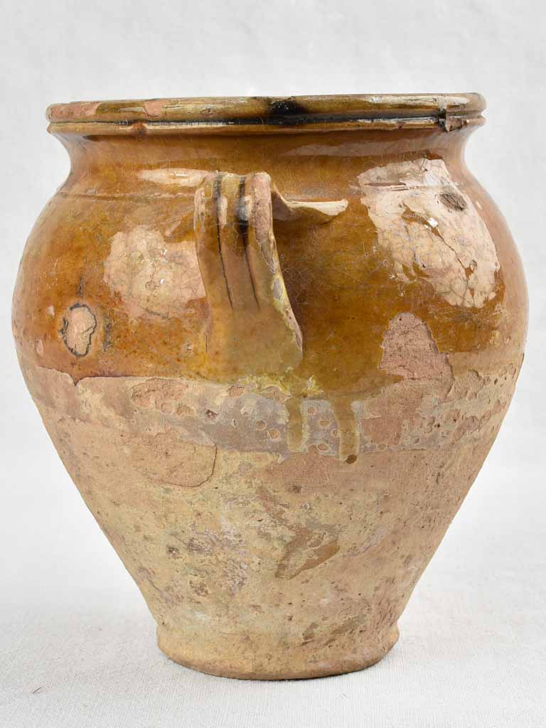 Antique French confit pot w/ ocher glaze 9"