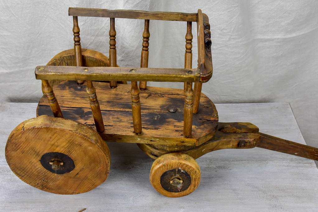 Antique French wooden toy chariot for girls
