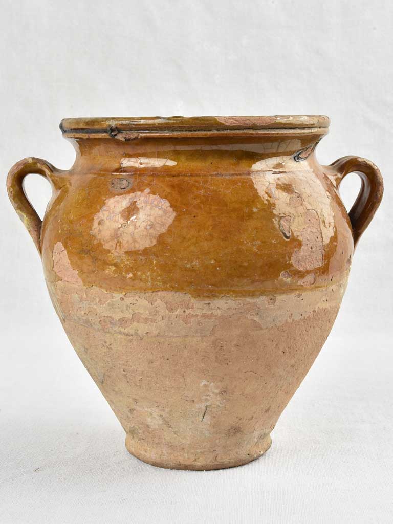 Antique French confit pot w/ ocher glaze 9"