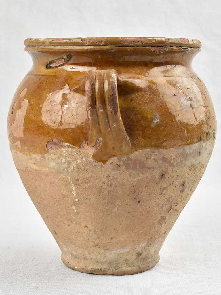 Antique French confit pot w/ ocher glaze 9"