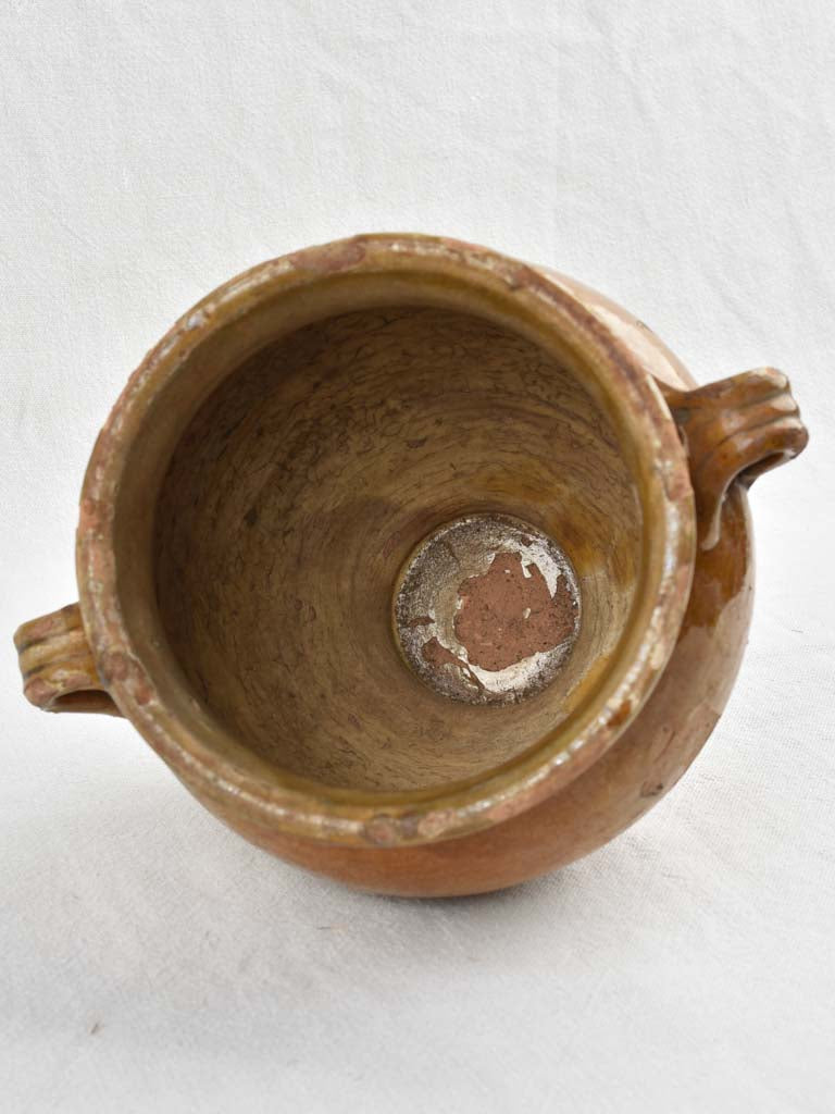 Antique French confit pot w/ ocher glaze 9"