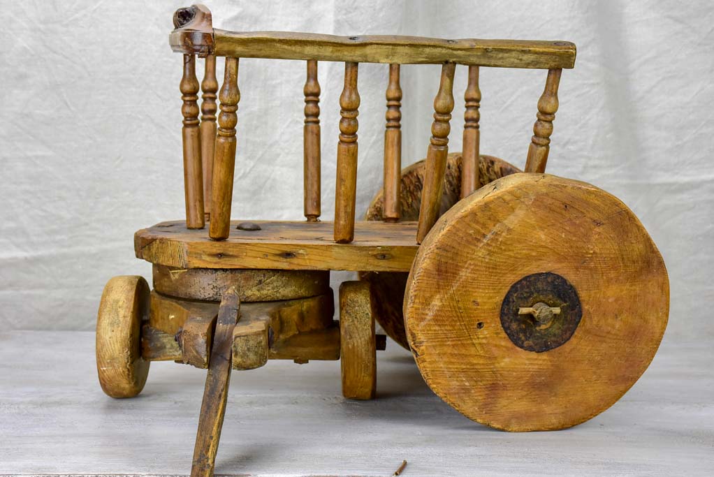 Antique French wooden toy chariot for girls
