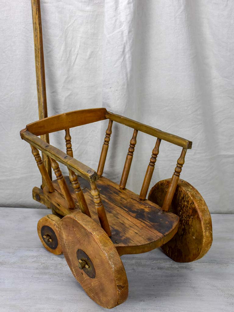 Antique French wooden toy chariot for girls