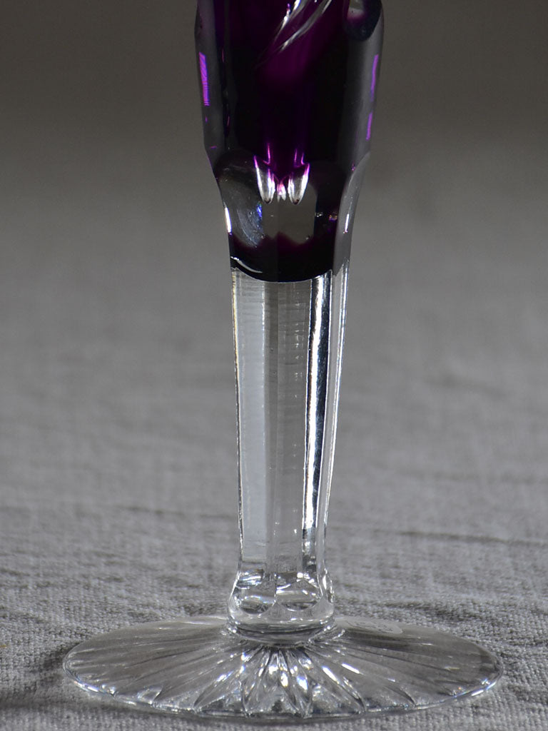 Pair of vintage crystal champagne flutes / vases amethyst violet 12½"