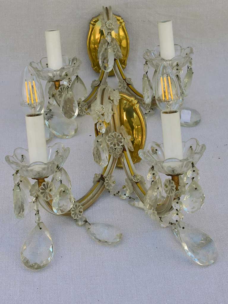 Pair of mid-century French crystal appliques - two lights 11½"