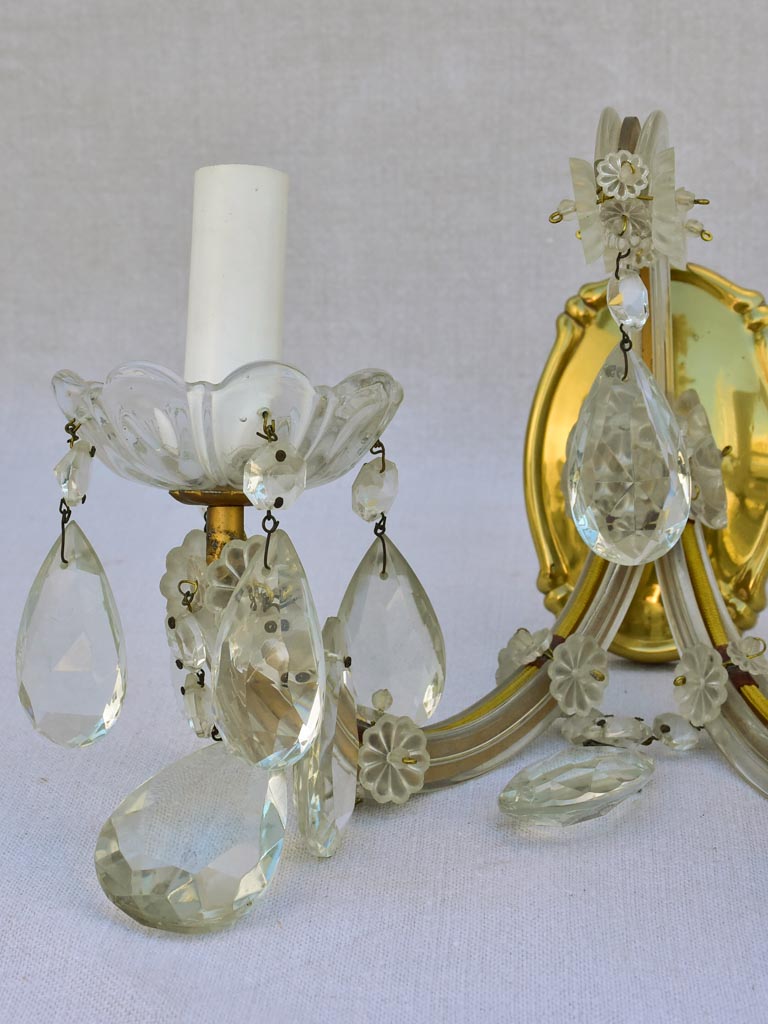 Pair of mid-century French crystal appliques - two lights 11½"