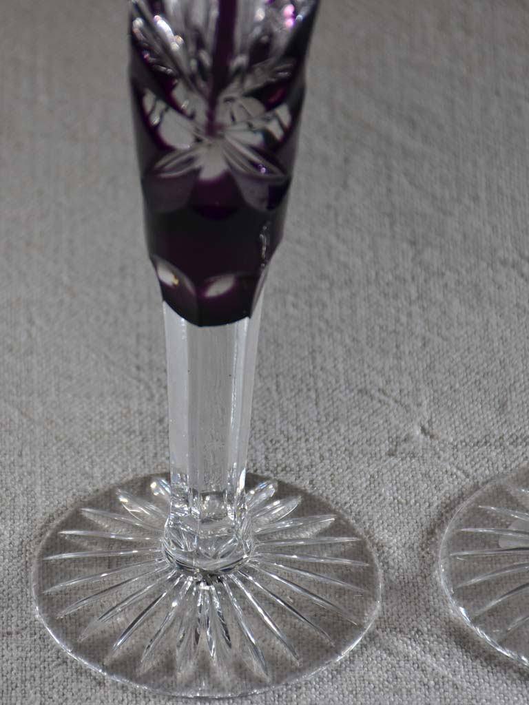 Pair of vintage crystal champagne flutes / vases amethyst violet 12½"