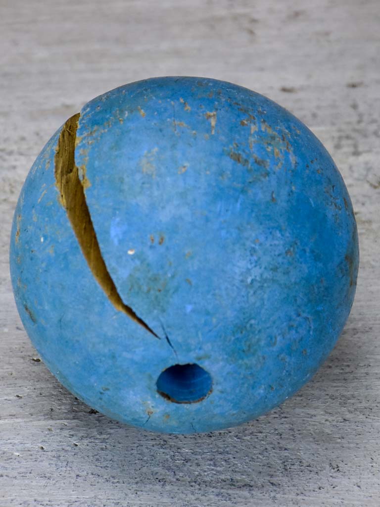 Set of 7 antique French wooden skittles and wooden blue ball