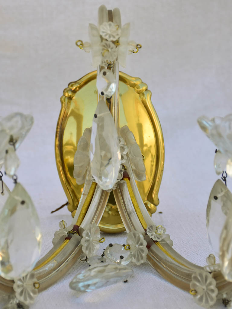 Pair of mid-century French crystal appliques - two lights 11½"