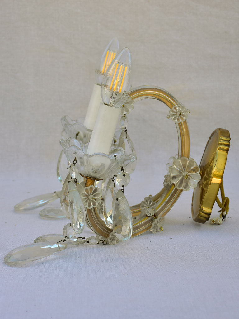 Pair of mid-century French crystal appliques - two lights 11½"