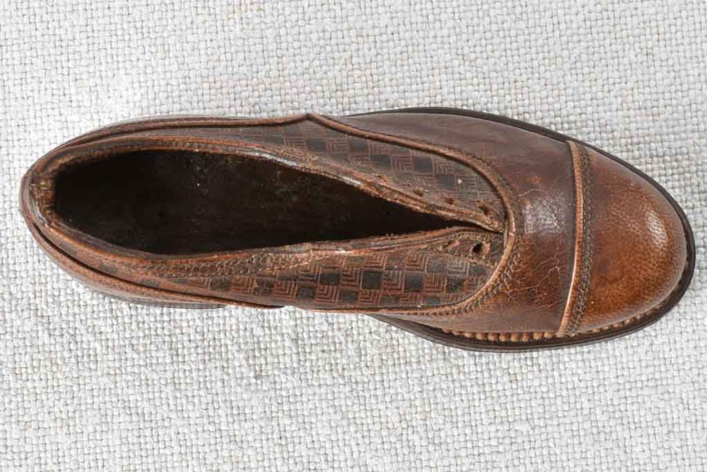 Miniature leather shoe - shoemaker's project 1940s 4"
