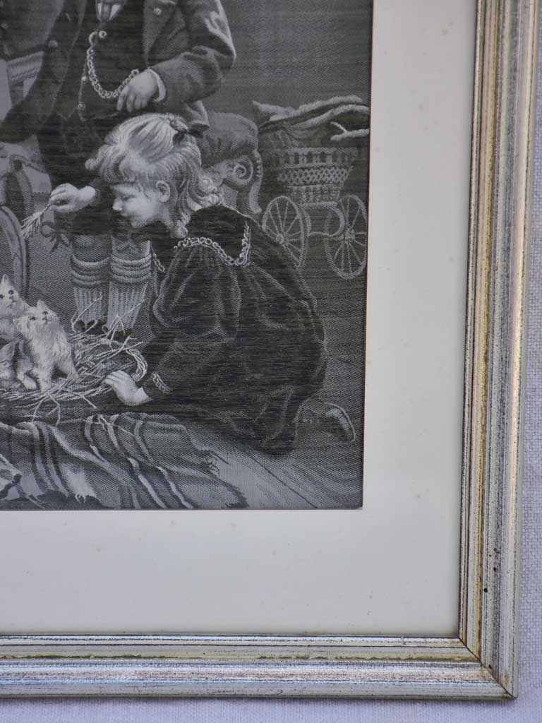 Early 20th Century silk tapestry of children and kittens 11½" x 14½"