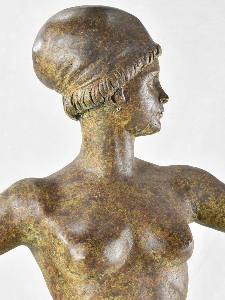 Large vintage bronze sculpture of a lady with a scarf 36½"