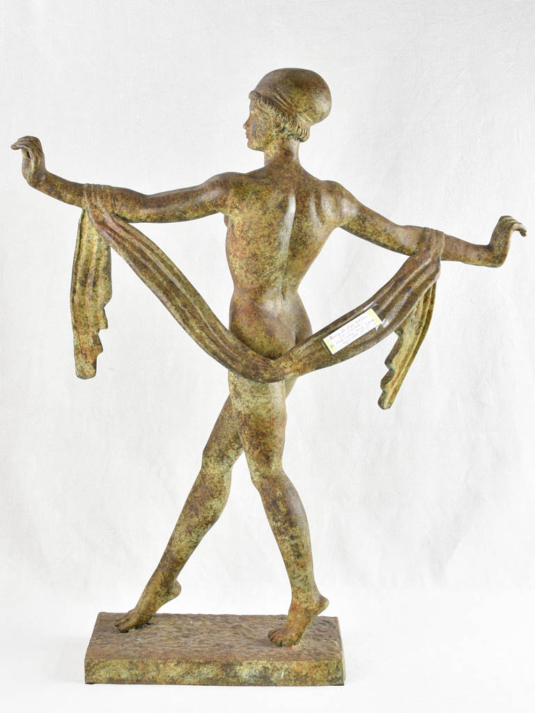 Large vintage bronze sculpture of a lady with a scarf 36½"