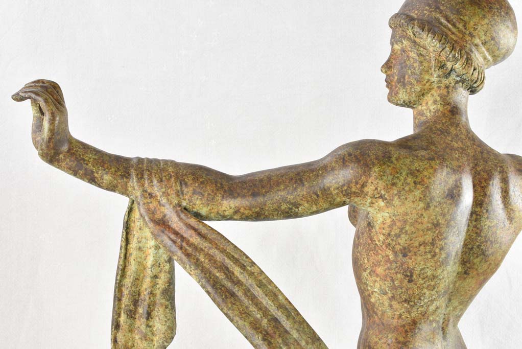 Large vintage bronze sculpture of a lady with a scarf 36½"
