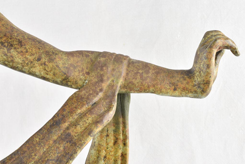Large vintage bronze sculpture of a lady with a scarf 36½"