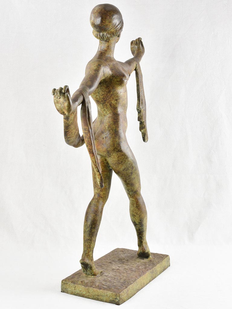 Large vintage bronze sculpture of a lady with a scarf 36½"