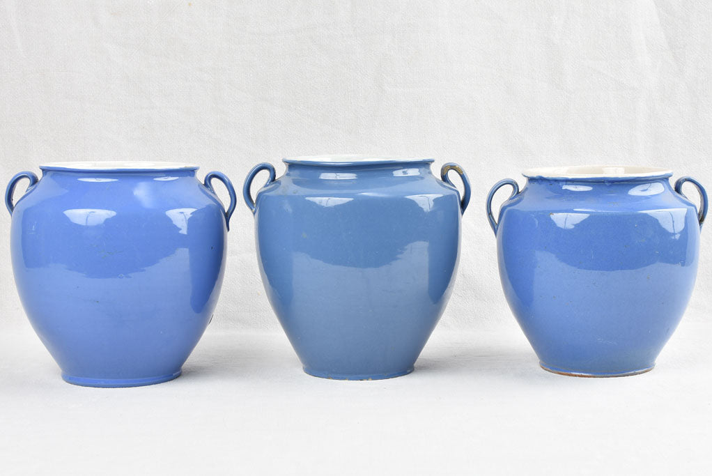 Collection of 3 antique preserving pots from Sete - blue 10¼"