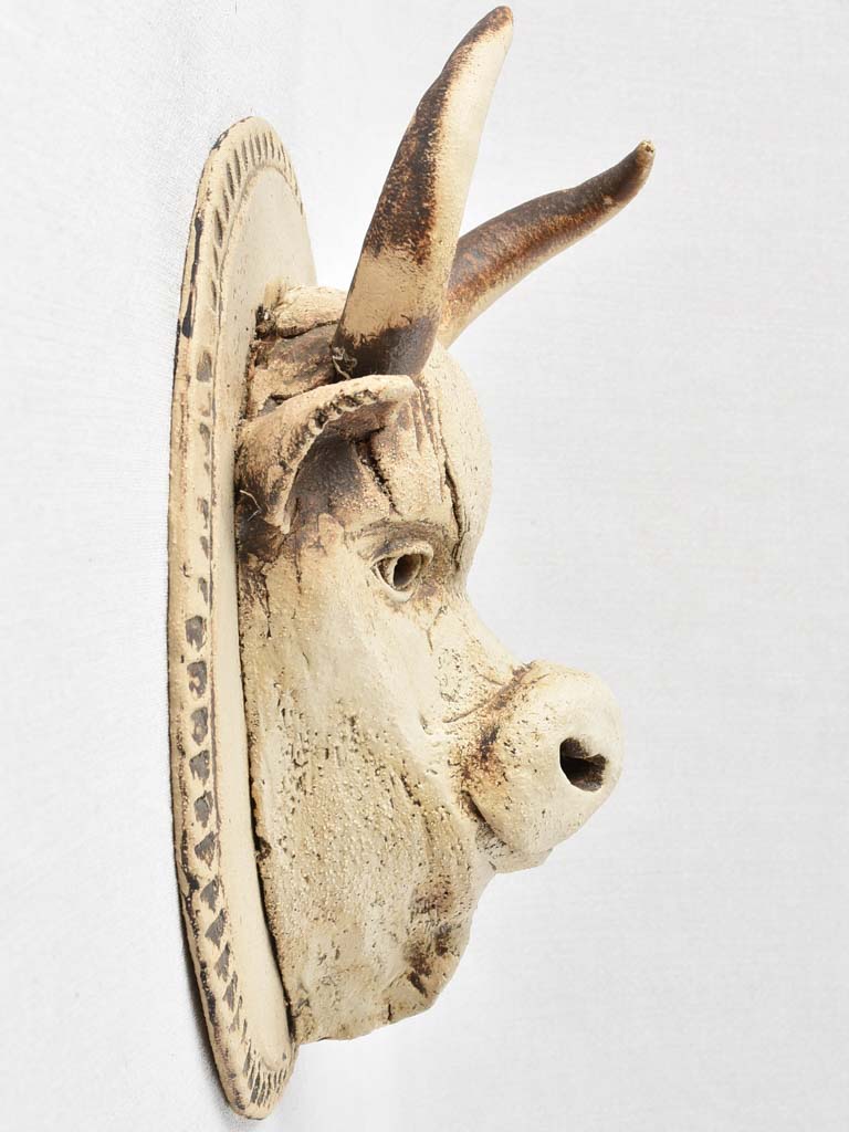 1960s ceramic wall sculpture - young bull 13¾"