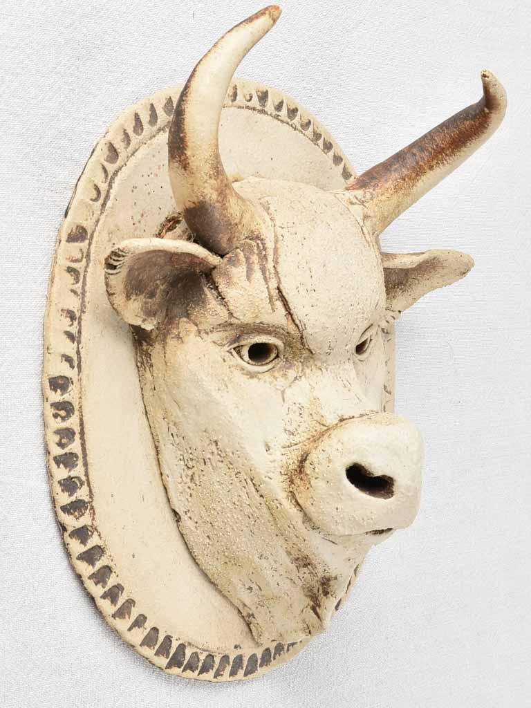 1960s ceramic wall sculpture - young bull 13¾"