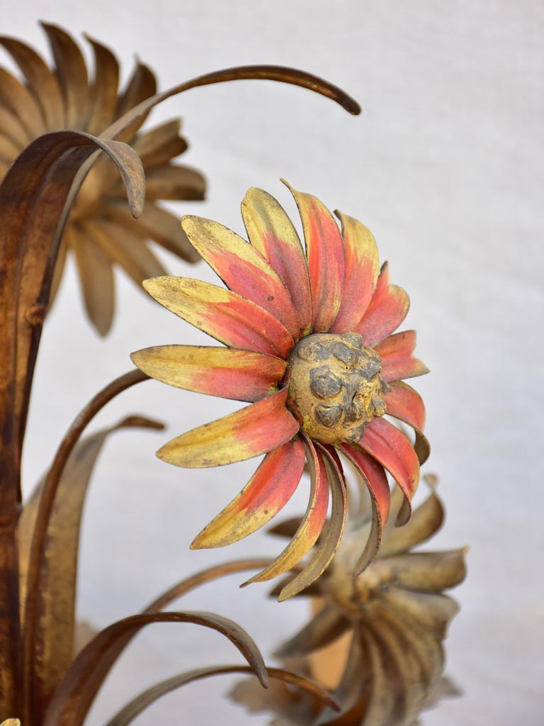 Mid century tole chandelier with daisies and eight lights 24¾"