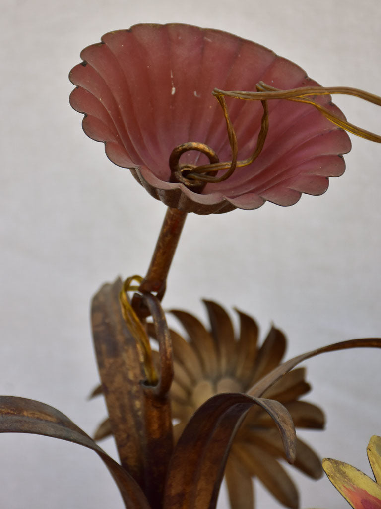 Mid century tole chandelier with daisies and eight lights 24¾"
